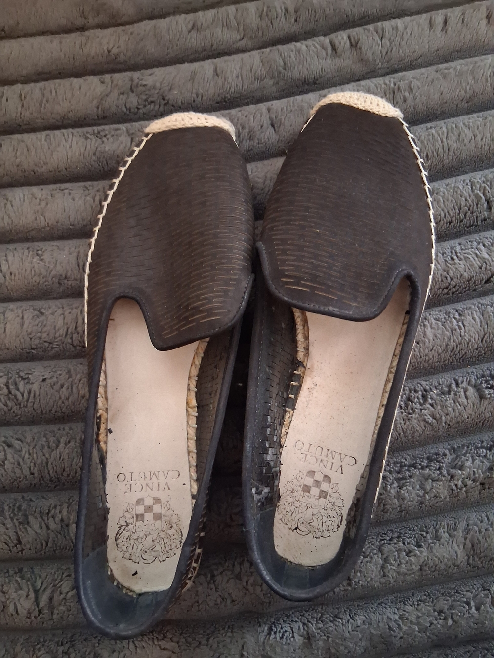 Vince Camuto Black Slip-On Espadrille Flats with Natural Trim